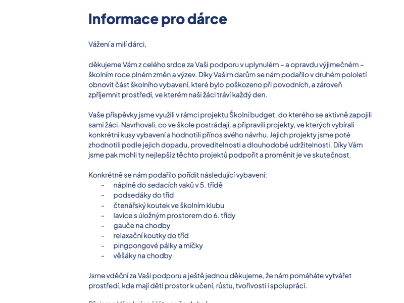 ZŠ Česká Ves děkuje za dar
